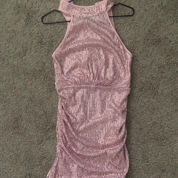 Pink Sequin Halter Dress - Picture 1 of 2